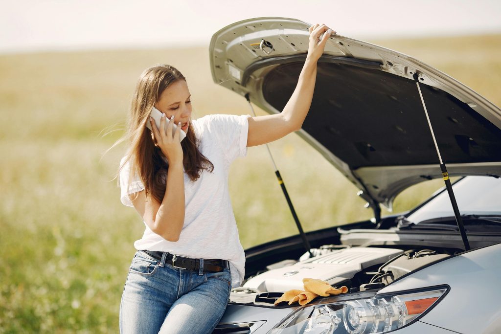 Woman phoning for breakdown assistance