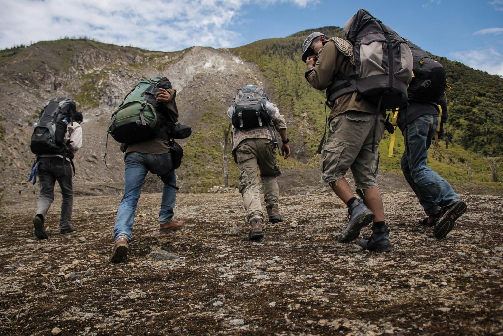 A group of people hiking.